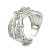 Clear Cubic Zirconia Bamboo Joint Open Cuff Ring RJEW-F144-02P-1