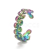 Rainbow Color Ion Plating(IP) 304 Stainless Steel Flat Round Wrap Open Cuff Ring for Women RJEW-A005-34MC-2