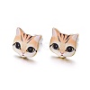 Real 14K Gold Plated Alloy Kitten Stud Earrings EJEW-G148-01G-09-1