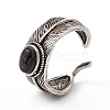 Feather Natural Hypersthene Cuff Rings RJEW-G273-14AS-02-4