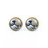 Picture Glass Stud Earrings EJEW-O088-118-1