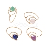 4Pcs 4 Styles Moon Natural Green Aventurine & Rose Quartz & Amethyst & Lapis Lazuli Finger Rings RJEW-JR00799-02-2