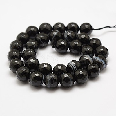 Faceted Natural Black Agate Beads Strands X-G-F447-6mm-H05-1