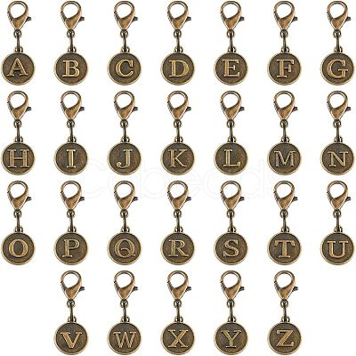 SUPERFINDINGS 52Pcs Tibetan Style Alloy Alphabet Pendant Decorations AJEW-FH0002-85-1