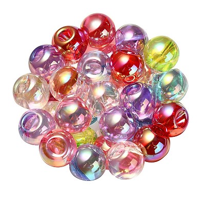 Transparent UV Plating Rainbow Iridescent Acrylic Beads OACR-P015-07-1