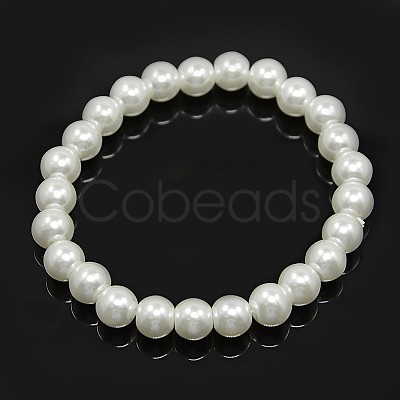 Glass Pearl Beaded Stretch Bracelets BJEW-JB05198-1