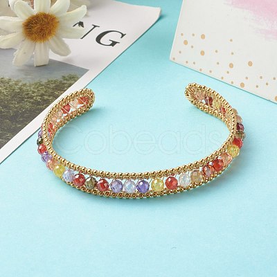 Colorful Cubic Zirconia Beads Cuff Bangle for Girl Women BJEW-JB06609-1