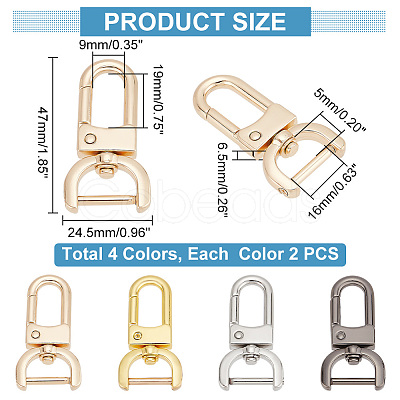 PandaHall Elite 8Pcs 4 Colors Zinc Alloy Swivel Lobster Claw Clasps FIND-PH0008-62C-1