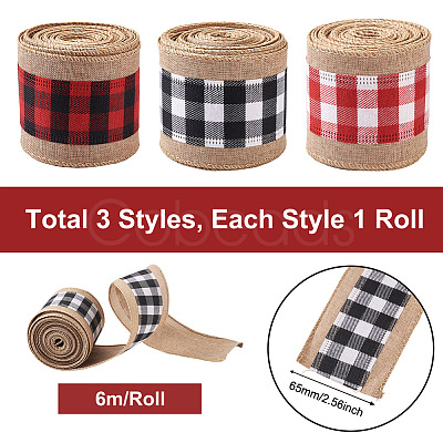 Cheriswelry 3Roll 3 Style Polyester & Hemp Ribbon OCOR-CW0001-02-1