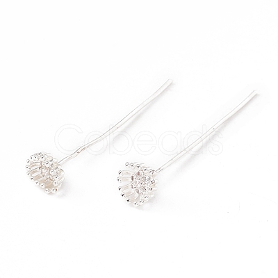 Brass Micro Pave Clear Cubic Zirconia Flower Head Pins KK-G413-02S-1