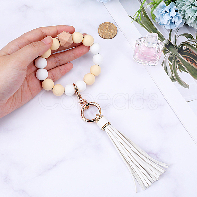 Silicone Round Beaded Keychain Wristlet AJEW-WH0258-895A-1