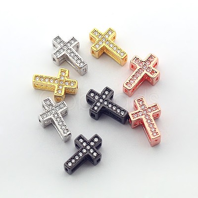 Fashionable Hollow Cross Brass Micro Pave Cubic Zirconia Beads ZIRC-N002-80M-1