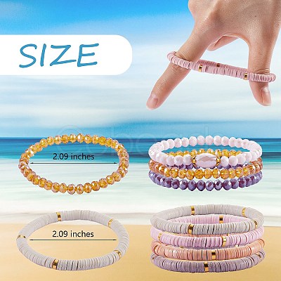 7Pcs 7 Style Handmade Polymer Clay Heishi Surfer Stretch Bracelets Set BJEW-SW00073-04-1