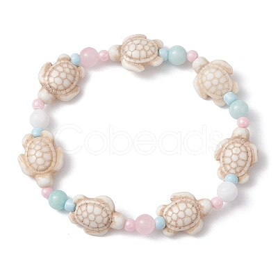 Dyed Natural Malaysia Jade & Synthetic Turquoise Turtle Beaded Stretch Bracelets BJEW-JB09949-01-1