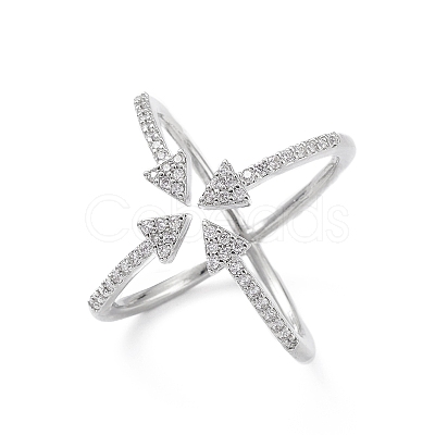 Cubic Zirconia Criss Cross with Arrow Open Cuff Ring RJEW-K240-04P-1