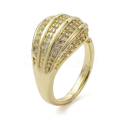 Rack Plating Brass Micro Pave Cubic Zirconia Open Cuff Rings RJEW-K257-26G-1