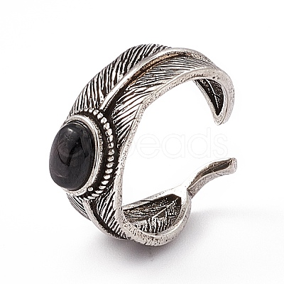 Feather Natural Hypersthene Cuff Rings RJEW-G273-14AS-02-1