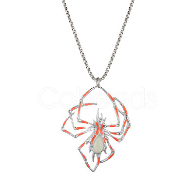 Alloy Enamel Luminous Halloween Spider Pendant Box Chain Necklaces for Women Men PW-WGC2D8E-04-1