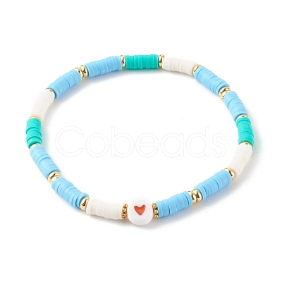 Polymer Clay Heishi Beads Stretch Bracelets Sets for Valentine's Day BJEW-JB06298-01-1