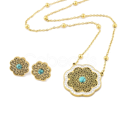 Synthetic Turquoise Stud Earrings & Pendant Necklaces Sets SJEW-M100-02C-G-1