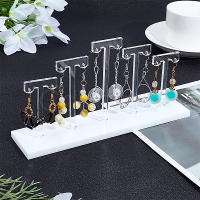 5 T-Bar Transparent Acrylic Earring Display Stand EDIS-WH0016-023-1