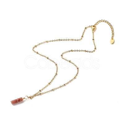 Wire Wrapped Natural Plum Blossom Jade Column Pendant Necklace for Women NJEW-JN03751-1