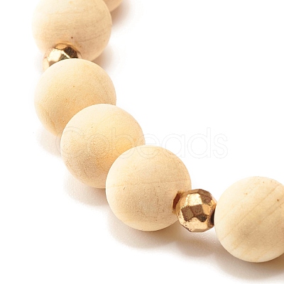 Natural Wood Round Beads Stretch Bracelet BJEW-JB07278-1