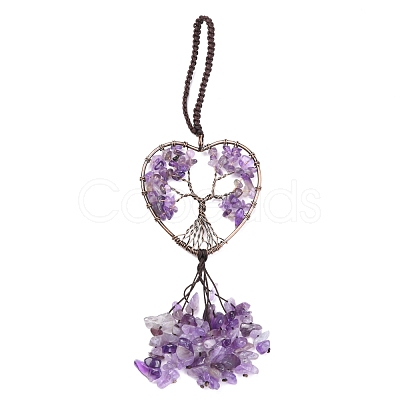 Wire Wrapped Chips Natural Amethyst Big Pendant Decorations HJEW-H057-01A-1