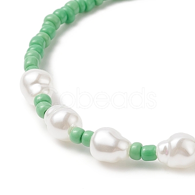 Glass Seed & Plastic Pearl Beaded Stretch Bracelet for Women BJEW-JB09226-1