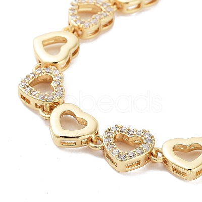 Rack Plating Brass Pave Clear Cubic Zirconia Heart Link Chain Bracelets for Women BJEW-R317-07G-1