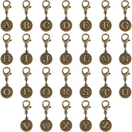 SUPERFINDINGS 52Pcs Tibetan Style Alloy Alphabet Pendant Decorations AJEW-FH0002-85-1