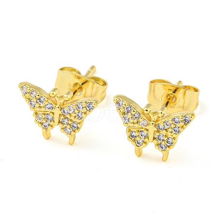 Golden Brass Micro Pave Cubic Zirconia Stud Earrings EJEW-D103-01A-G-1