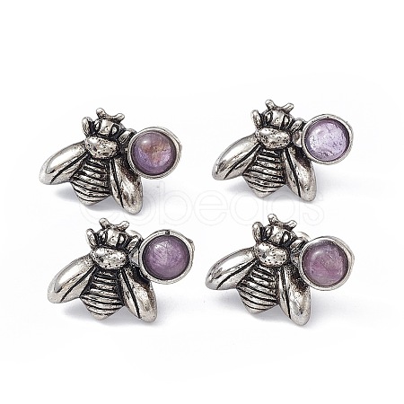 Natural Amethyst Bee Stud Earrings EJEW-C016-01AS-06-1