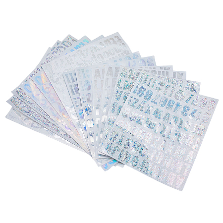 SUPERFINDINGS 12 Sheets 6 Style Rectangle with Number & Letter Holographic Laser Style Vinyl Stickers STIC-FH0001-01-1