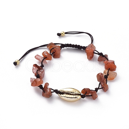 Adjustable Chip Natural Red Agate/Carnelian(Dyed) Braided Bead Bracelets BJEW-JB04994-02-1