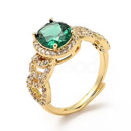 Green Cubic Zirconia Oval Adjustable Ring RJEW-I087-02G-1