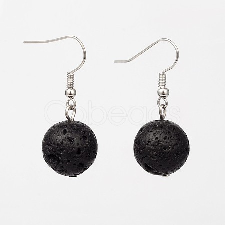 Natural Lava Rock Gemstone Round Dangle Earrings EJEW-JE01688-1