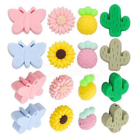 CHGCRAFT 16Pcs 8 Style Food Grade Eco-Friendly Silicone Beads SIL-CA0002-06-1