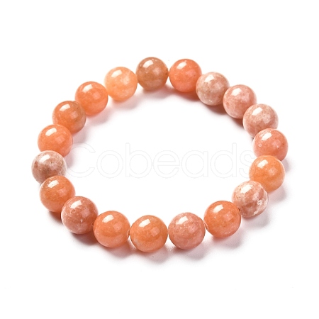 Natural Peach Calcite Round Beads Stretch Bracelet for Her BJEW-JB06822-02-1