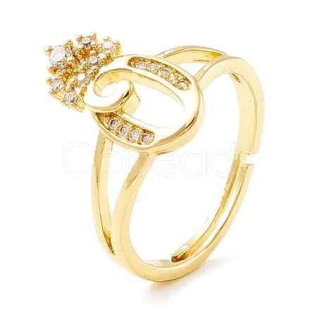 Clear Cubic Zirconia Initial Letter with Crown Adjustable Ring RJEW-M139-17O-1