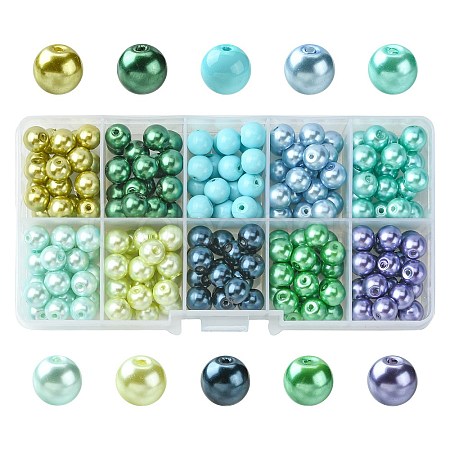 Mixed Pearlized Round Glass Pearl Beads HY-D0004-8mm-B-1
