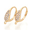 Brass Cubic Zirconia Leverback Earring Findings, with Loop, Real 18K Gold Plated, 16.5x12x4mm, Hole: 1.2mm, pin: 0.8mm