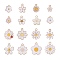 75Pcs 15 Styles Alloy Enamel Pendants, Flower, Light Gold, White, 15~23x11~19x1.5~3mm, Hole: 2mm, 5pcs/styles 