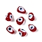 Handmade Evil Eye Lampwork Beads, Teardrop, Dark Red, 13~15x9~10.5mm, Hole: 1~1.8mm