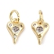 Brass Micro Pave Cubic Zirconia Charms, with Jump Ring, Heart, Real 18K Gold Plated, Clear, 10x6.5x2.5mm, Hole: 3mm