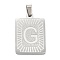 Non-Tarnish 304 Stainless Steel Pendants, Rectangle with Alphabet, Letter.G, 30x20x1.5mm, Hole: 3x6mm