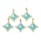 Rack Plating Brass Micro Pave Clear Cubic Zirconia Pendants, with Synthetic Opal, Cadmium Free & Lead Free, Long-Lasting Plated, Real 18K Gold Plated, Flat Round, Rhombus, 25x22.5x3.5mm, Hole: 5x3.5mm