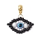 Handmade Glass Seeds European Dangle Charms, Glass Pearl & Resin Evil Eye Loom Large Hole Pendants, Golden, Black, 40mm, Hole: 5mm