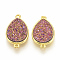 Druzy Resin Links connectors, with Golden Tone Brass Findings, teardrop, Colorful, 22~23x13.5x4~5mm, Hole: 1mm