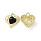 Rack Plating Alloy Glass Pendants, Cadmium Free & Lead Free & Nickle Free, Light Gold Tone Heart Charms, Black, 18x17x5.5mm, Hole: 2.5mm